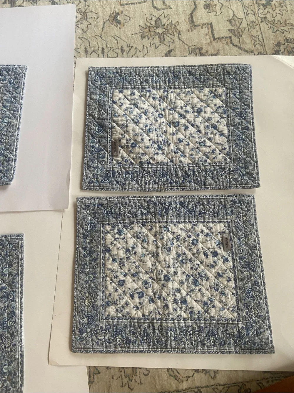 Valdrôme Provençal 4 Placements in Blue Floral Quilted Placemat’s.